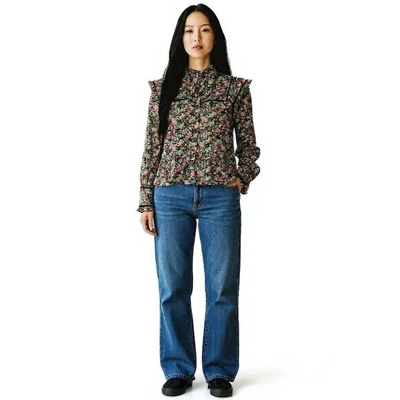 Free People Daybreak Floral Print Long Sleeve Shirt Size Small Ruffle Ditsy - Picture 1 of 12
